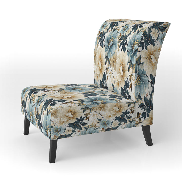 Sandy Beige And Blue Hydrangea Tranquility - Cottage Arm Chair