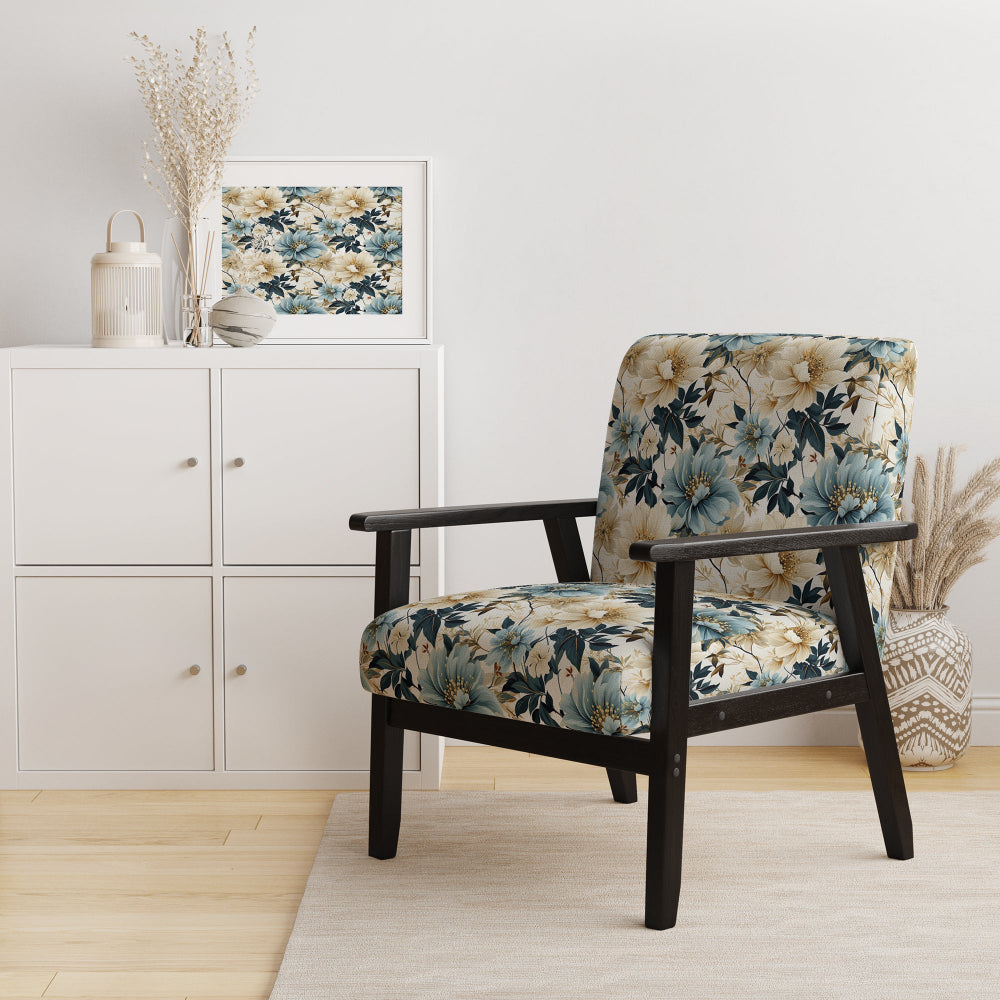 Sandy Beige And Blue Hydrangea Tranquility - Cottage Arm Chair