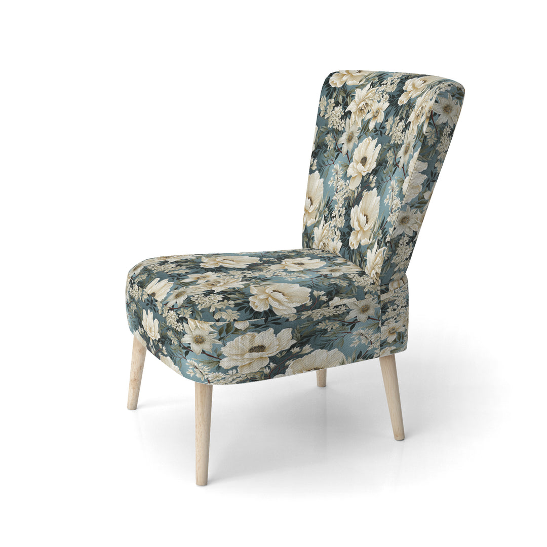 White And Blue Delicate Poppies Flowers - Cottage Accent Side Chair