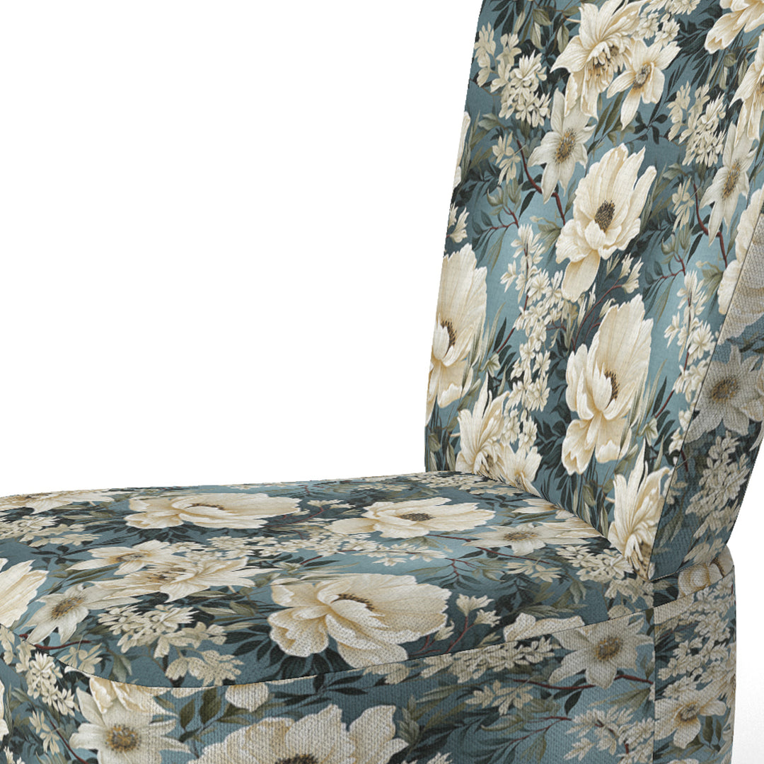 White And Blue Delicate Poppies Flowers - Cottage Accent Side Chair