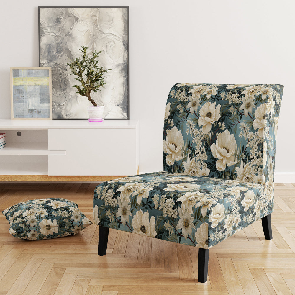 White And Blue Delicate Poppies Flowers - Cottage Accent Side Chair