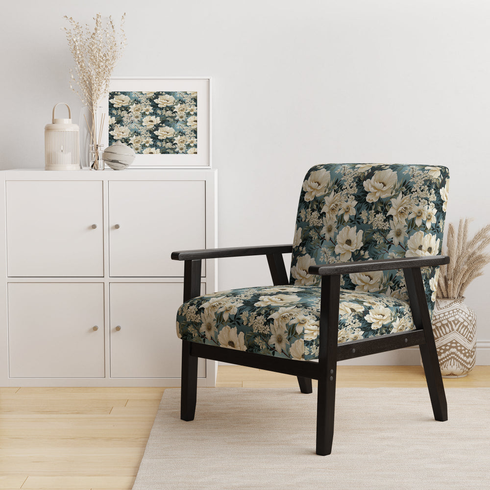 White And Blue Delicate Poppies Flowers - Cottage Accent Side Chair
