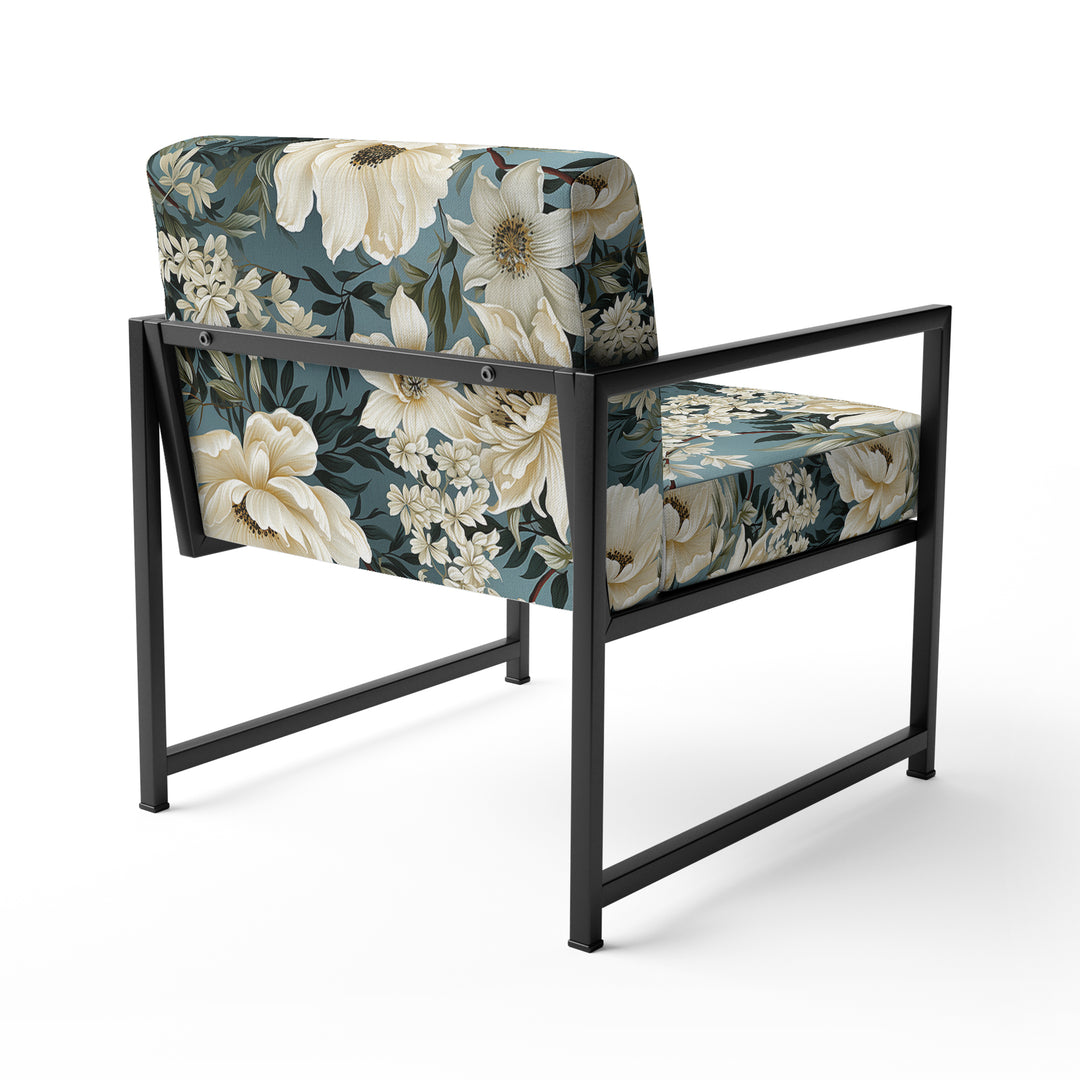 White And Blue Delicate Poppies Flowers - Cottage Accent Side Chair