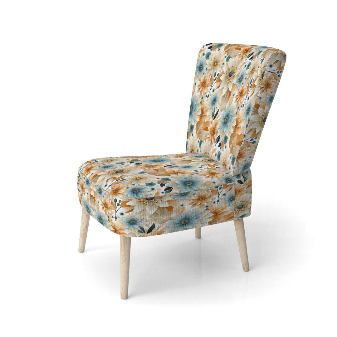 Blue And Beige Geometric Floral Fusion Elegance - Cottage Arm Chair