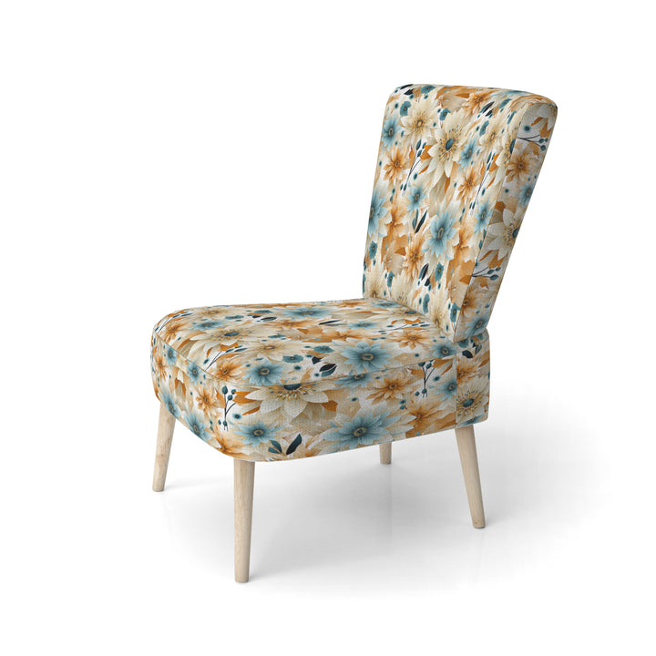 Blue And Beige Geometric Floral Fusion Elegance - Cottage Arm Chair