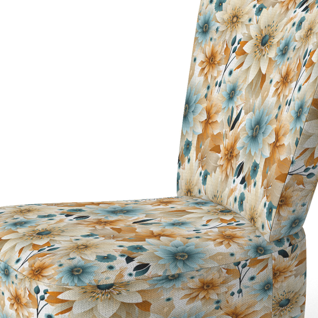 Blue And Beige Geometric Floral Fusion Elegance - Cottage Arm Chair