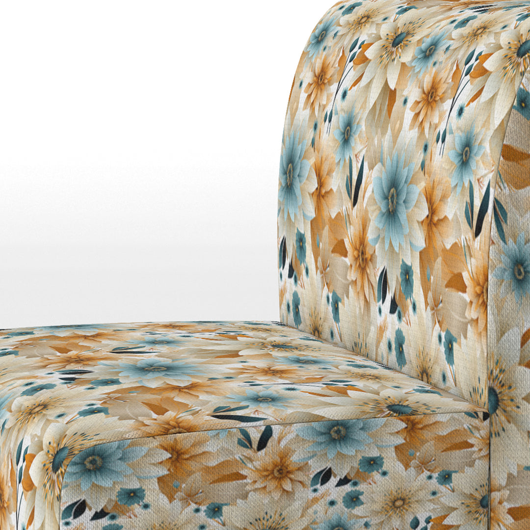 Blue And Beige Geometric Floral Fusion Elegance - Cottage Arm Chair