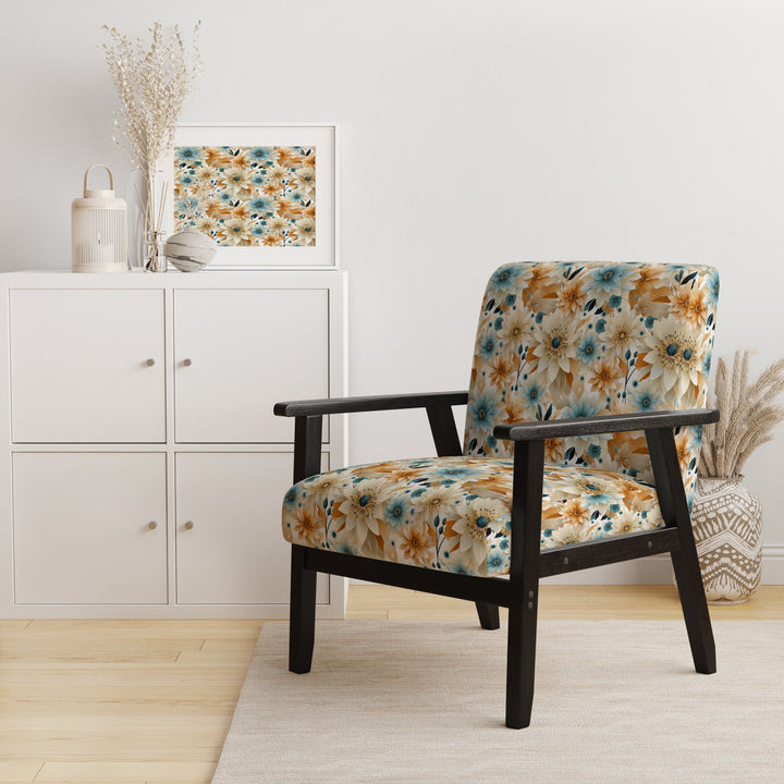 Blue And Beige Geometric Floral Fusion Elegance - Cottage Arm Chair