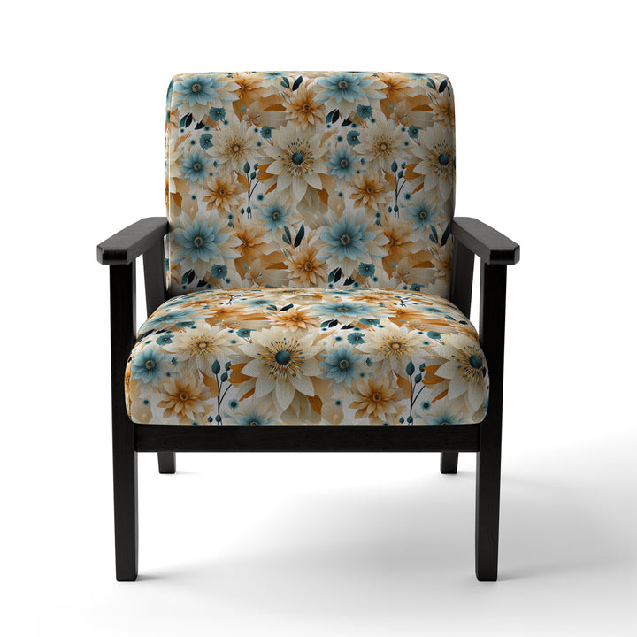 Blue And Beige Geometric Floral Fusion Elegance - Cottage Arm Chair