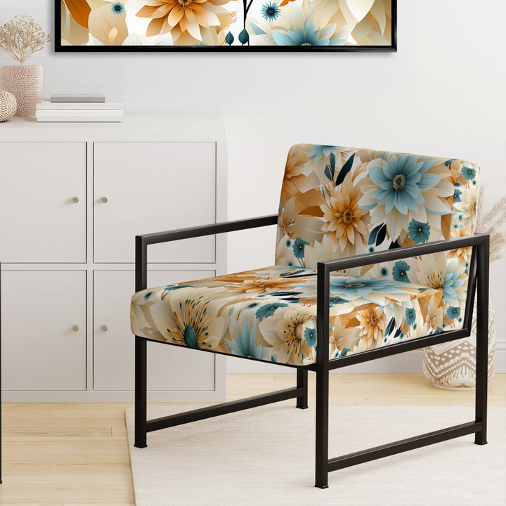 Blue And Beige Geometric Floral Fusion Elegance - Cottage Arm Chair