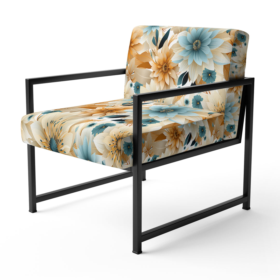 Blue And Beige Geometric Floral Fusion Elegance - Cottage Arm Chair