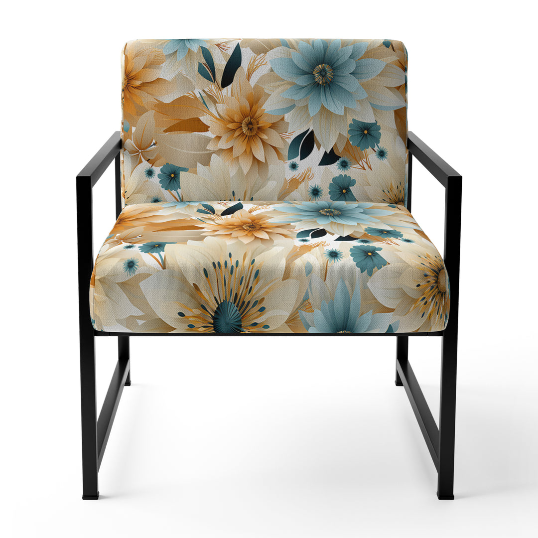 Blue And Beige Geometric Floral Fusion Elegance - Cottage Arm Chair