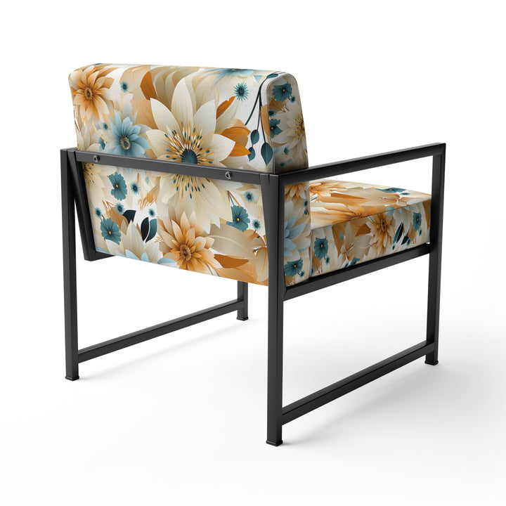 Blue And Beige Geometric Floral Fusion Elegance - Cottage Arm Chair