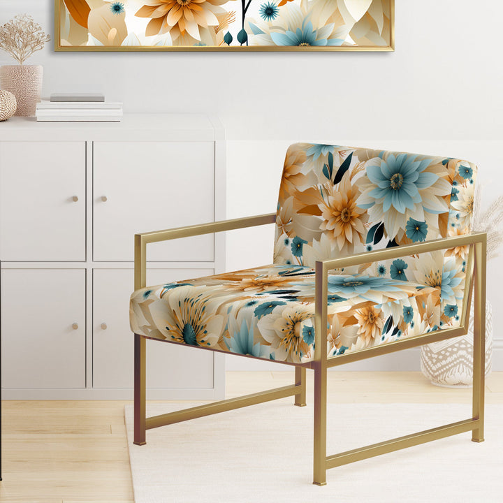 Blue And Beige Geometric Floral Fusion Elegance - Cottage Arm Chair