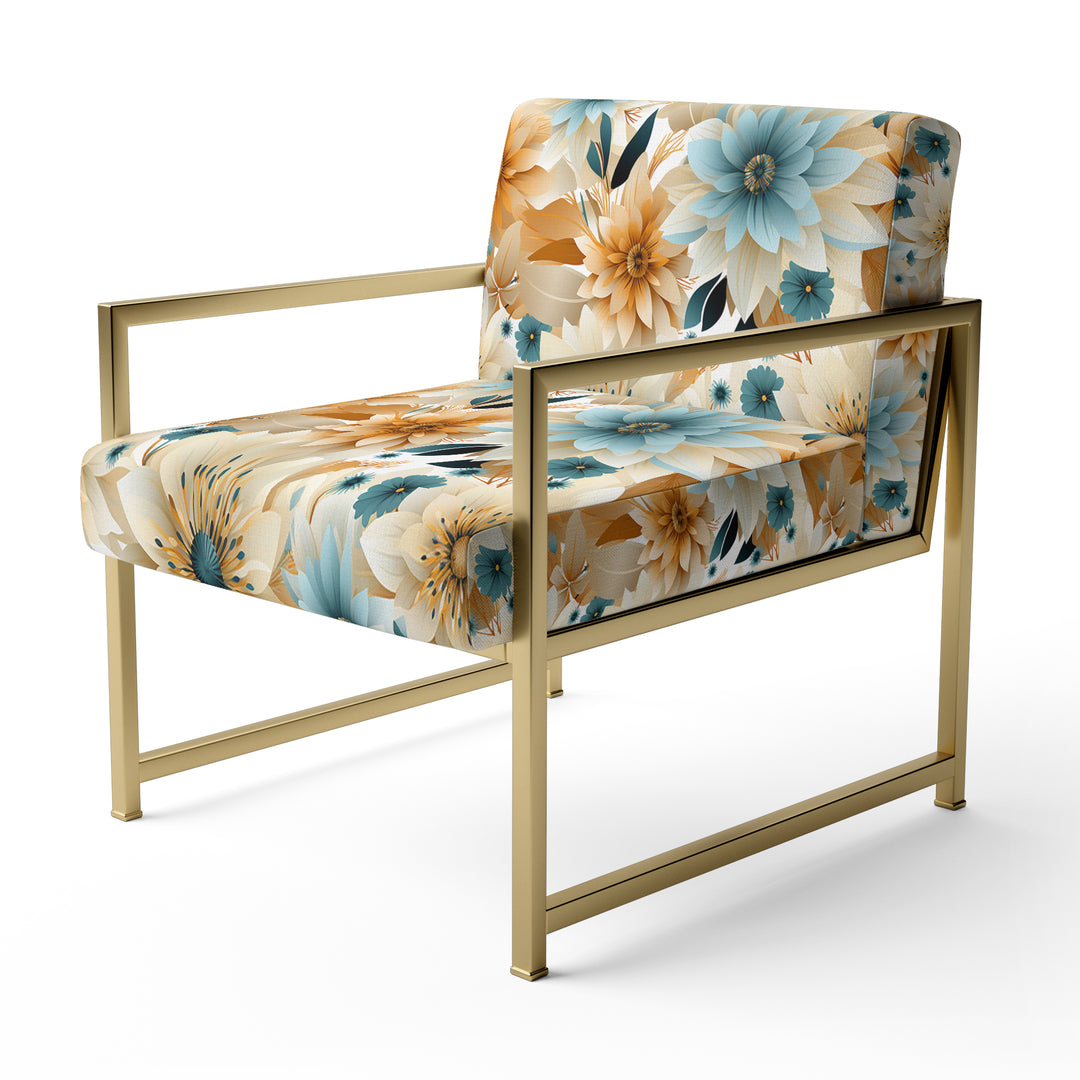 Blue And Beige Geometric Floral Fusion Elegance - Cottage Arm Chair