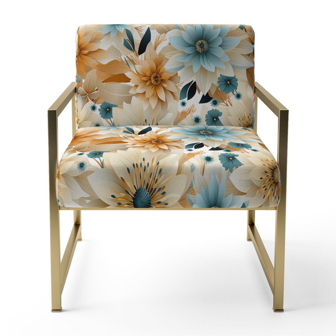 Blue And Beige Geometric Floral Fusion Elegance - Cottage Arm Chair