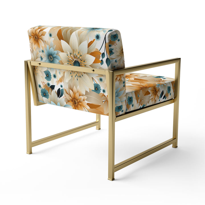 Blue And Beige Geometric Floral Fusion Elegance - Cottage Arm Chair