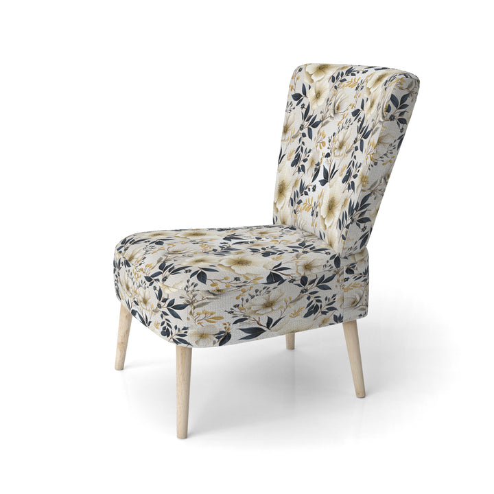 White Poppies Floral Tranquility - Cottage Accent Slipper Chair