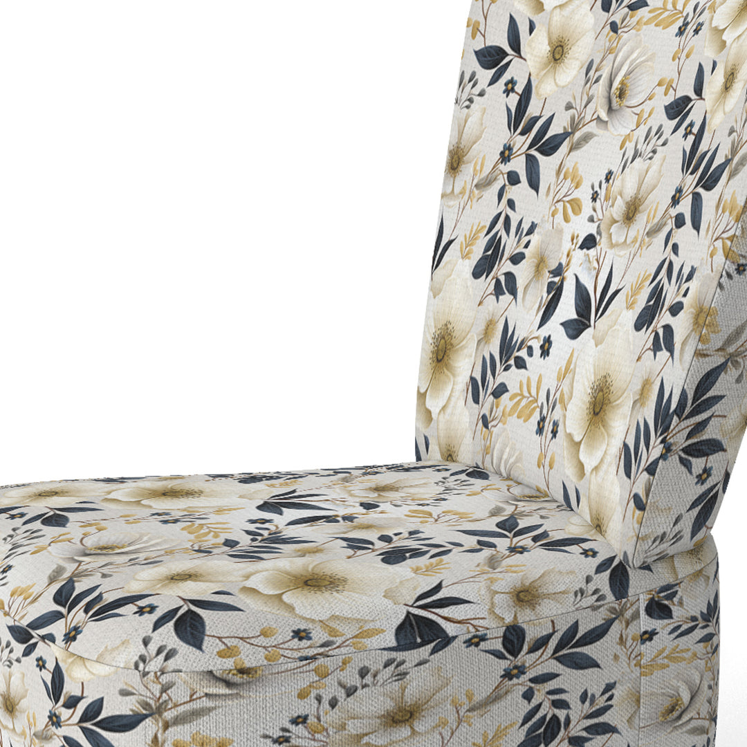 White Poppies Floral Tranquility - Cottage Accent Slipper Chair
