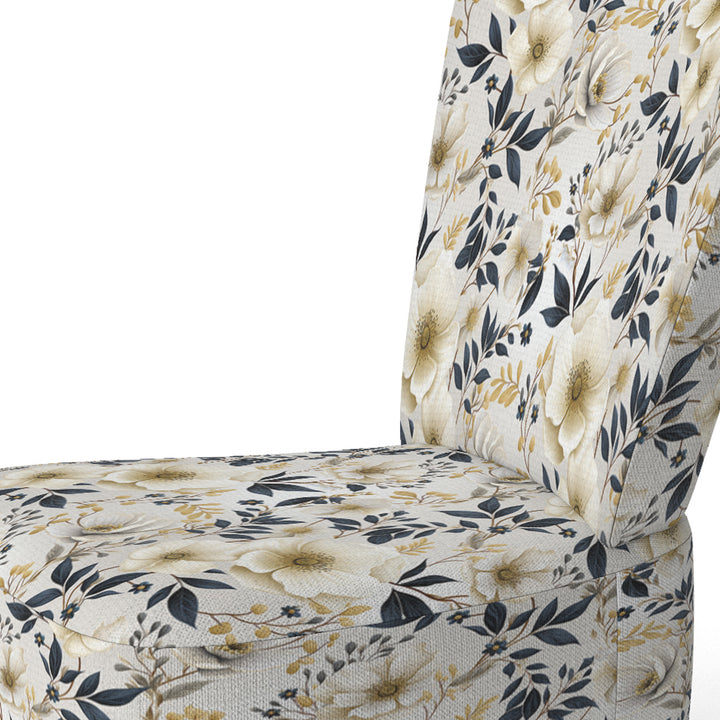 White Poppies Floral Tranquility - Cottage Accent Slipper Chair
