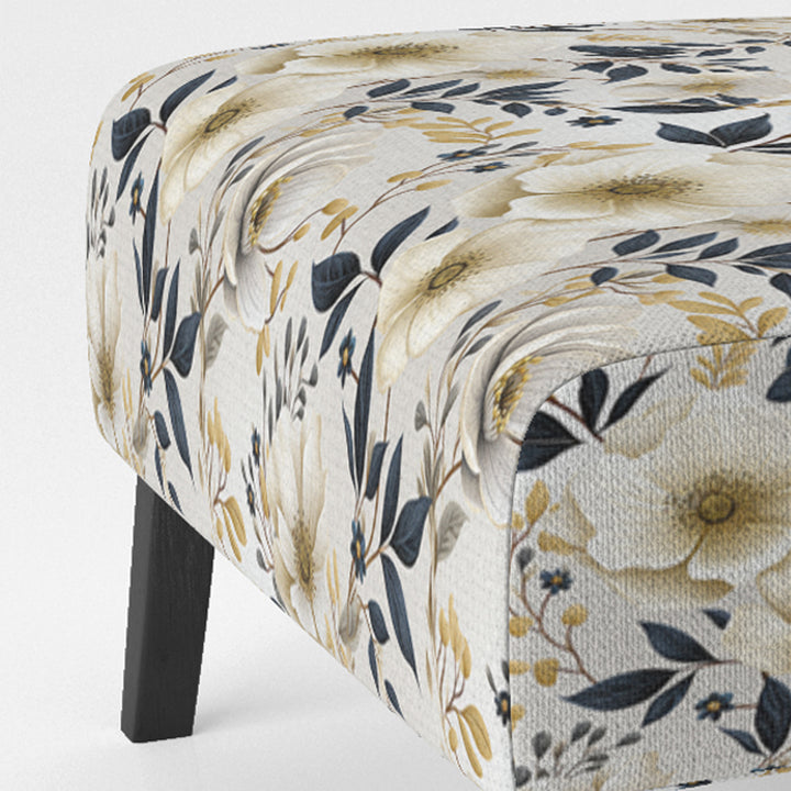 White Poppies Floral Tranquility - Cottage Accent Slipper Chair
