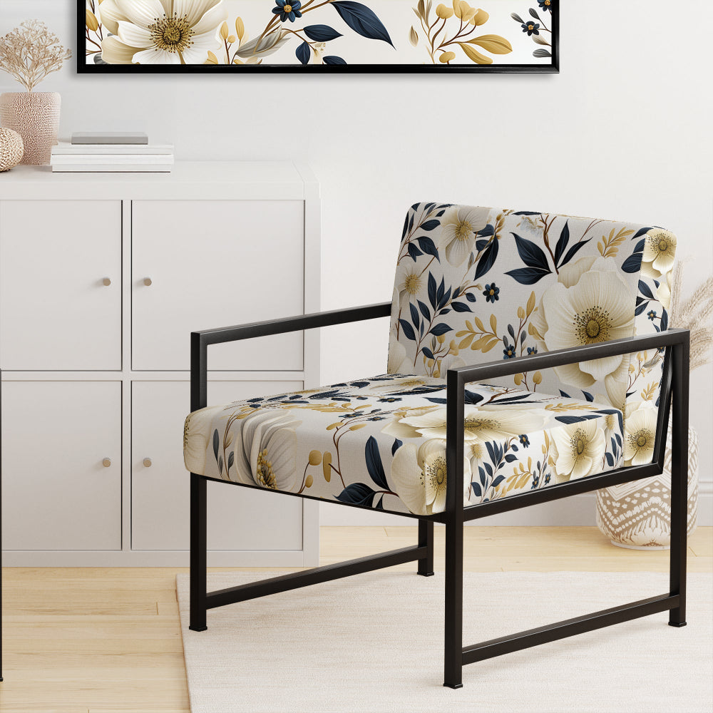 White Poppies Floral Tranquility - Cottage Accent Slipper Chair