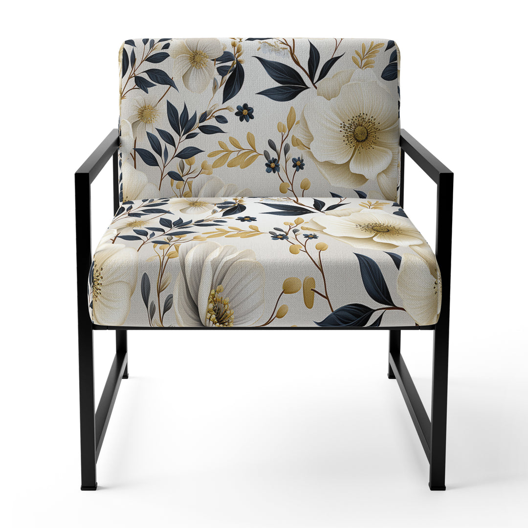White Poppies Floral Tranquility - Cottage Accent Slipper Chair