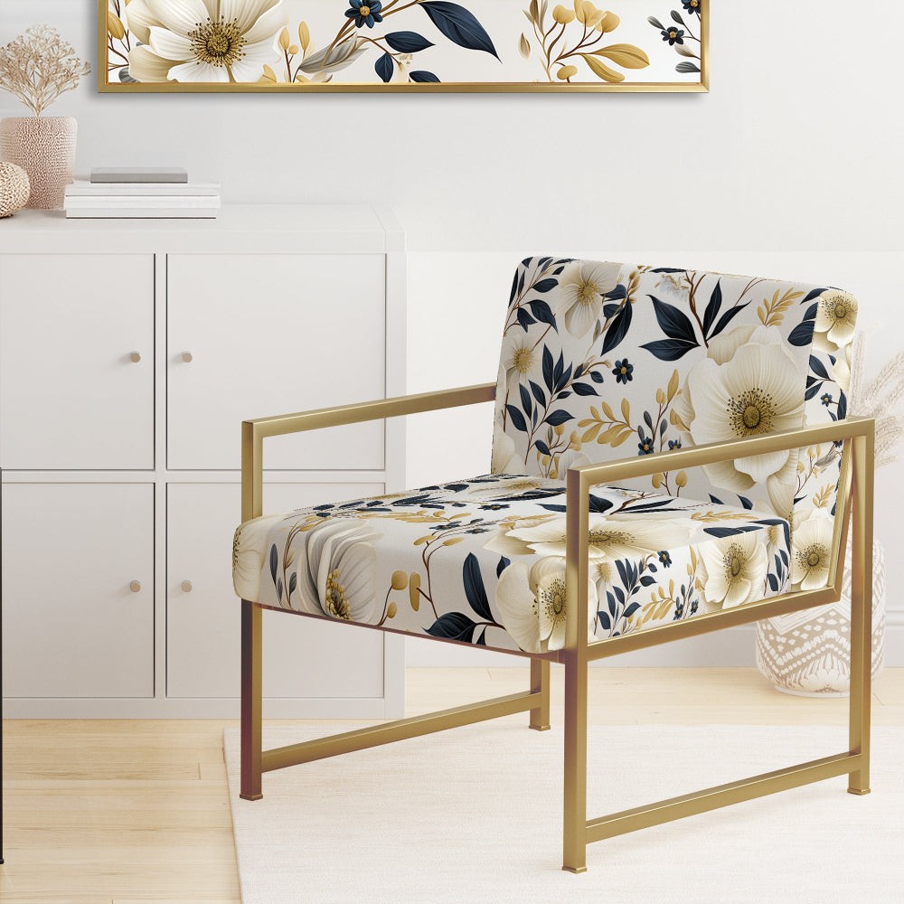 White Poppies Floral Tranquility - Cottage Accent Slipper Chair