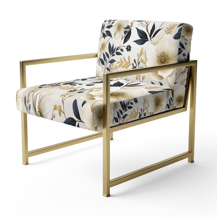 White Poppies Floral Tranquility - Cottage Accent Slipper Chair