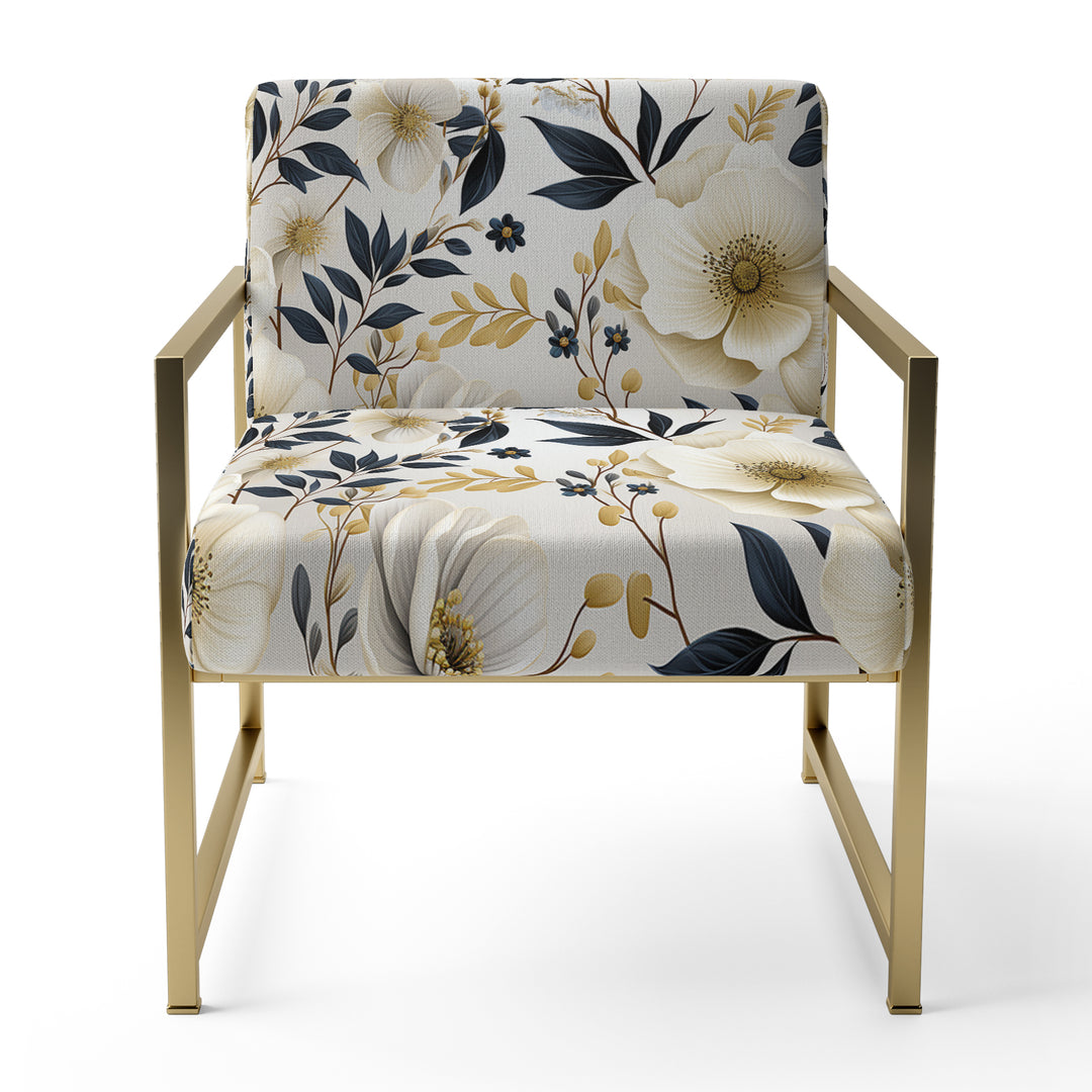 White Poppies Floral Tranquility - Cottage Accent Slipper Chair