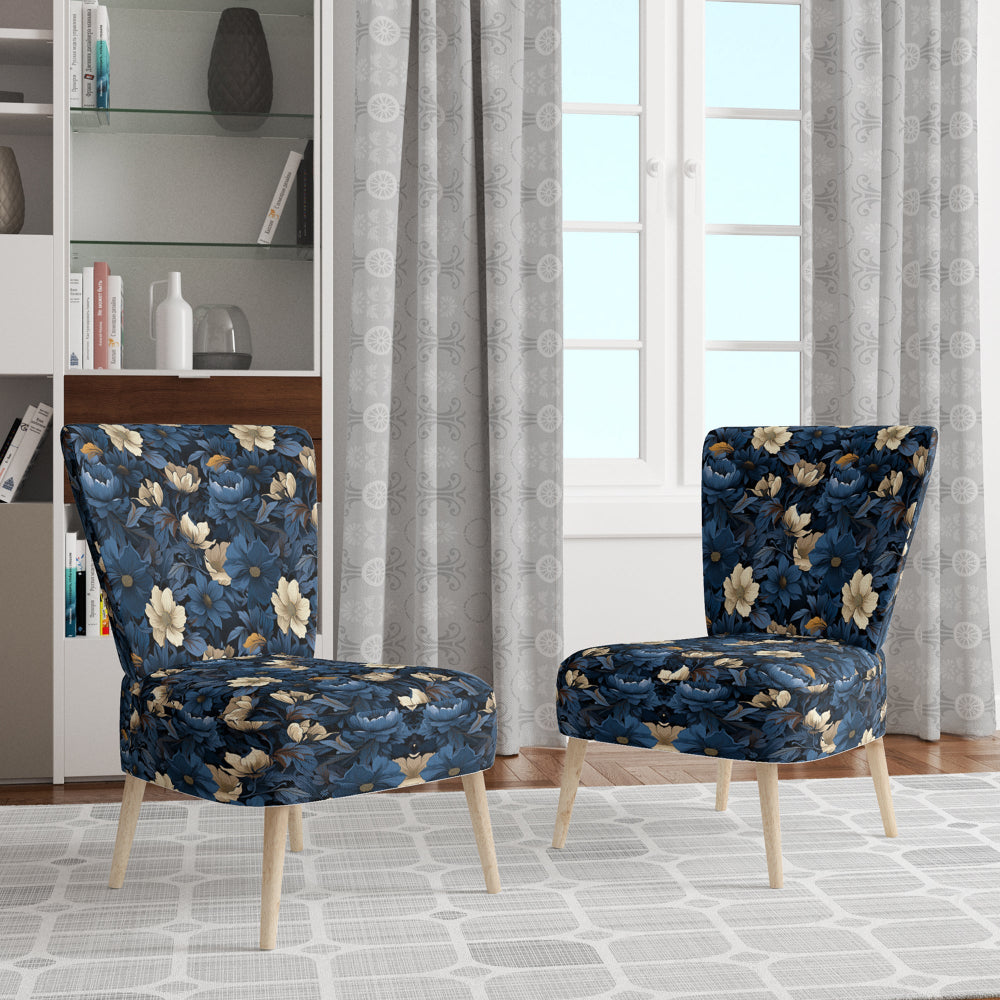 Nightfall Dark Blue And White Floral Pattern - Cottage Arm Chair