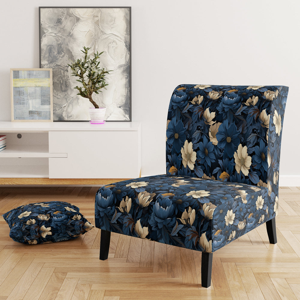 Nightfall Dark Blue And White Floral Pattern - Cottage Arm Chair