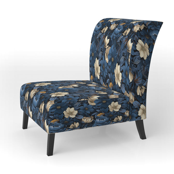 Nightfall Dark Blue And White Floral Pattern - Cottage Arm Chair
