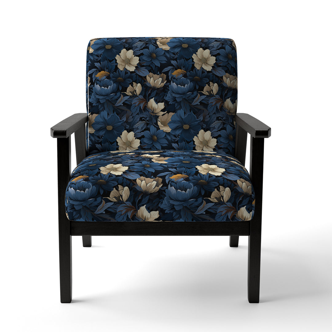 Nightfall Dark Blue And White Floral Pattern - Cottage Arm Chair