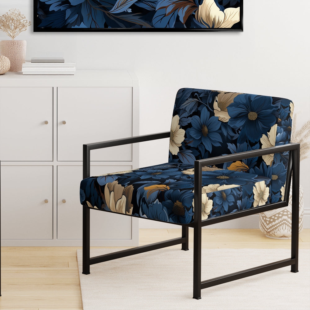 Nightfall Dark Blue And White Floral Pattern - Cottage Arm Chair
