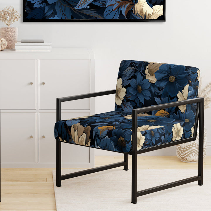 Nightfall Dark Blue And White Floral Pattern - Cottage Arm Chair
