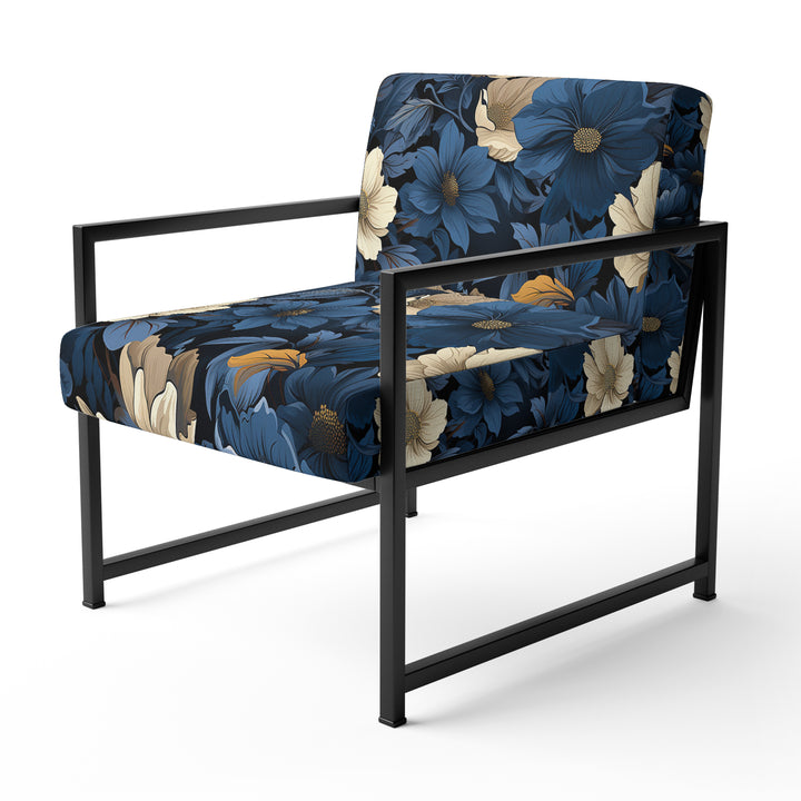 Nightfall Dark Blue And White Floral Pattern - Cottage Arm Chair
