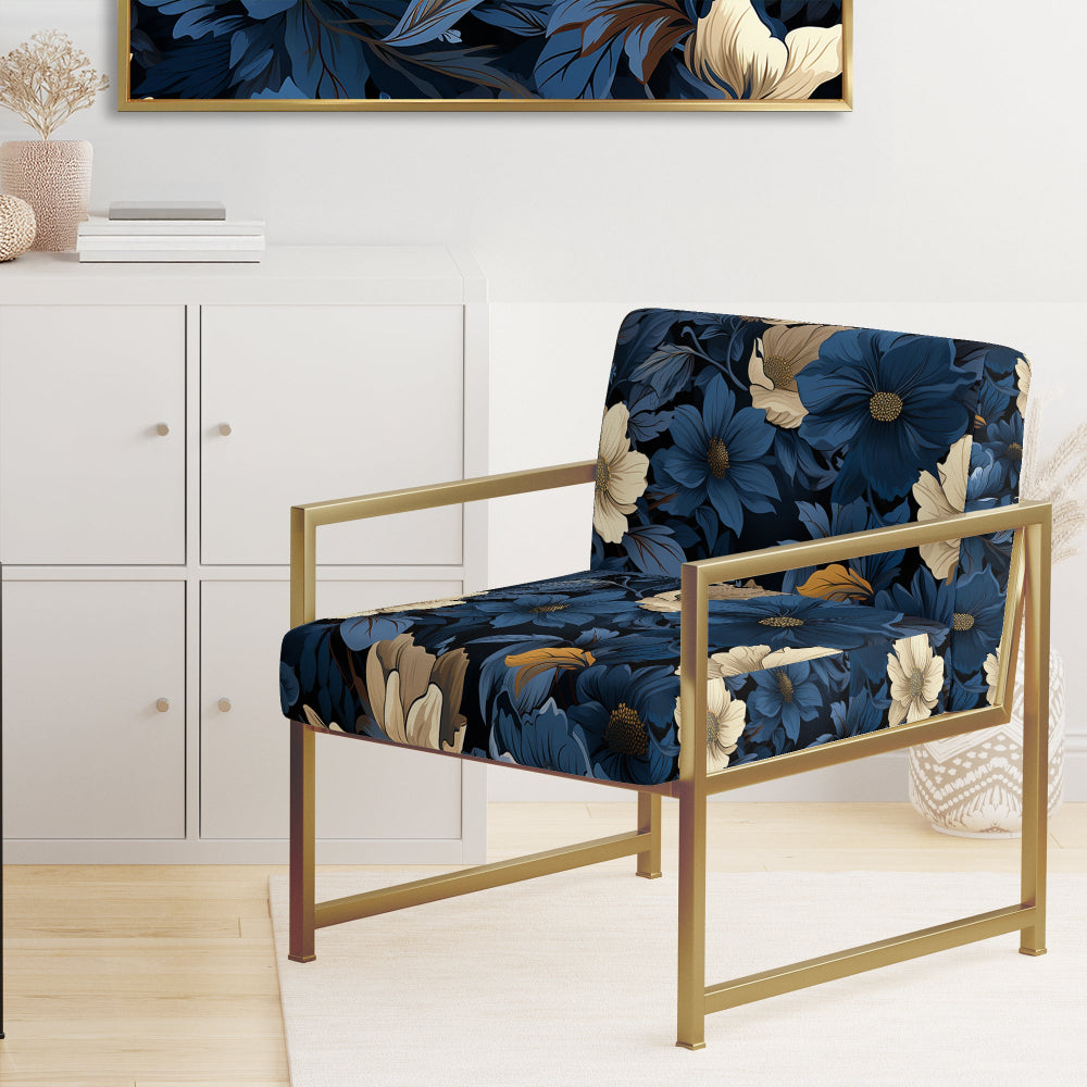 Nightfall Dark Blue And White Floral Pattern - Cottage Arm Chair