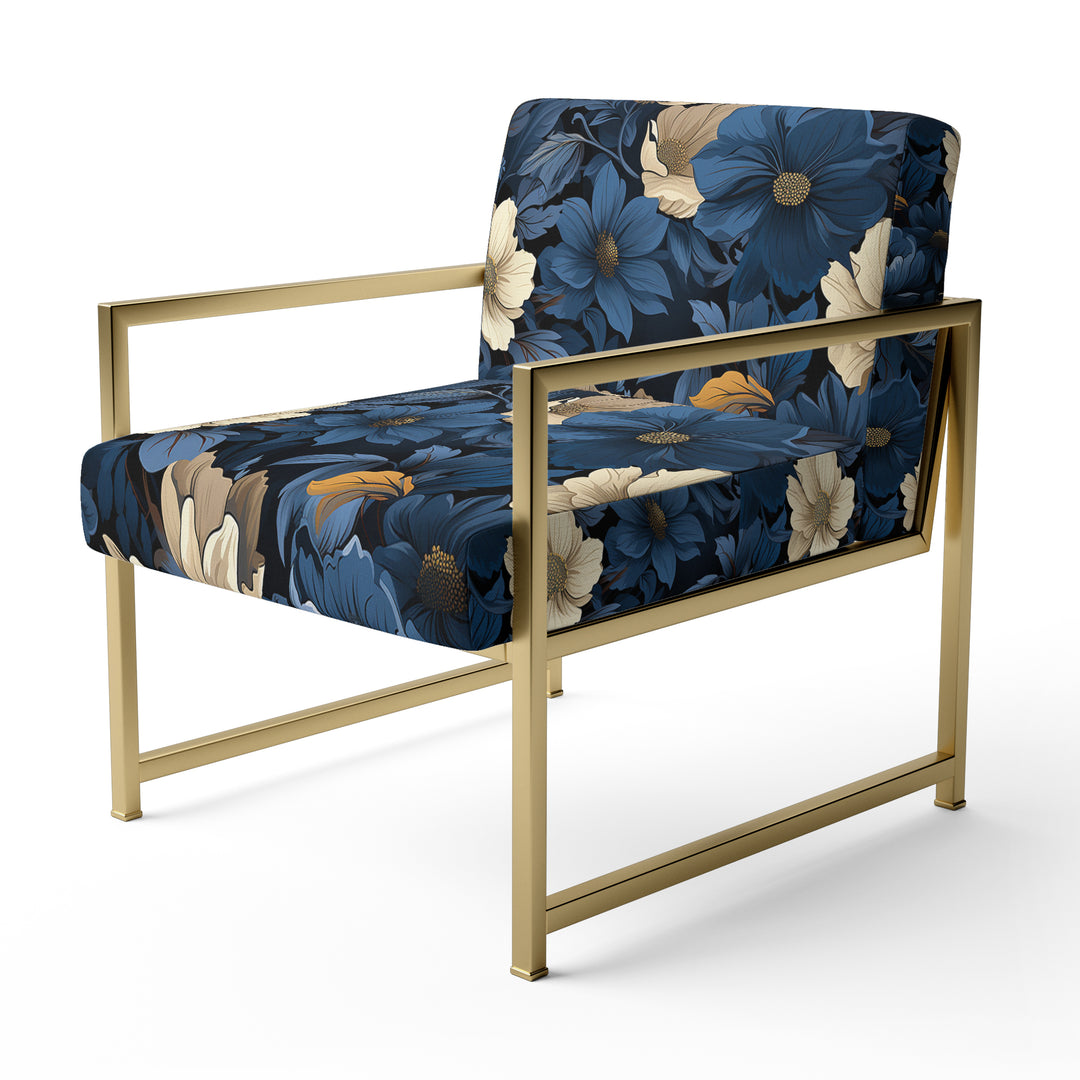 Nightfall Dark Blue And White Floral Pattern - Cottage Arm Chair