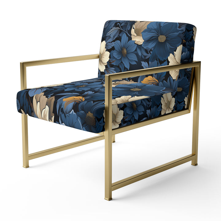 Nightfall Dark Blue And White Floral Pattern - Cottage Arm Chair