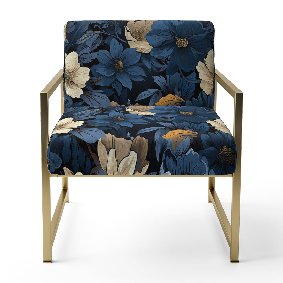 Nightfall Dark Blue And White Floral Pattern - Cottage Arm Chair