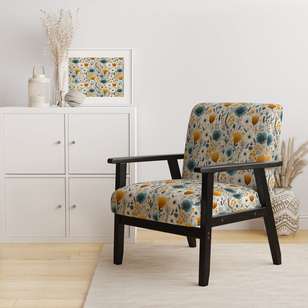 Yellow And Blue Nordic Blossom Serenity - Cottage Arm Chair