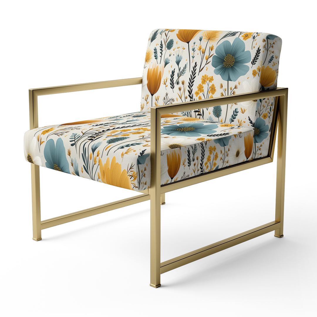Yellow And Blue Nordic Blossom Serenity - Cottage Arm Chair