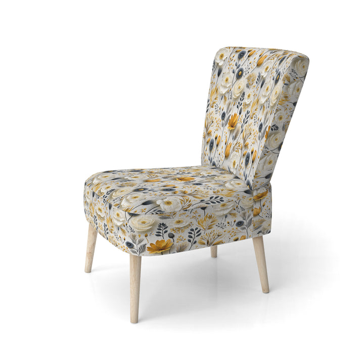 White Scandinavian Elegant Florals - Cottage Accent Slipper Chair