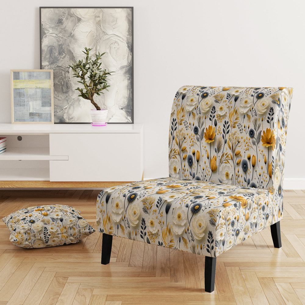 White Scandinavian Elegant Florals - Cottage Accent Slipper Chair