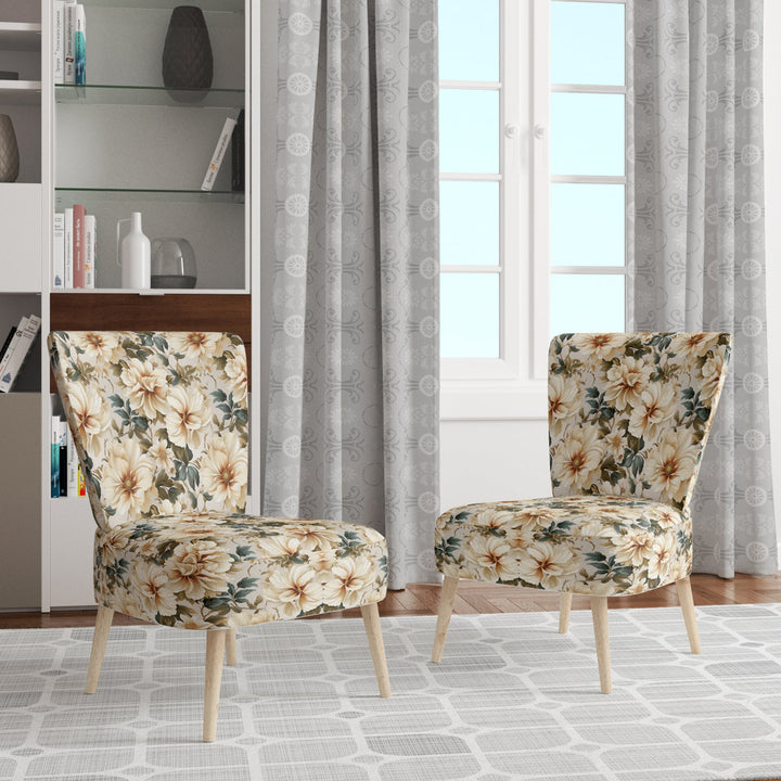 Beige Timeless Floral Peony Elegance - Cottage Arm Chair