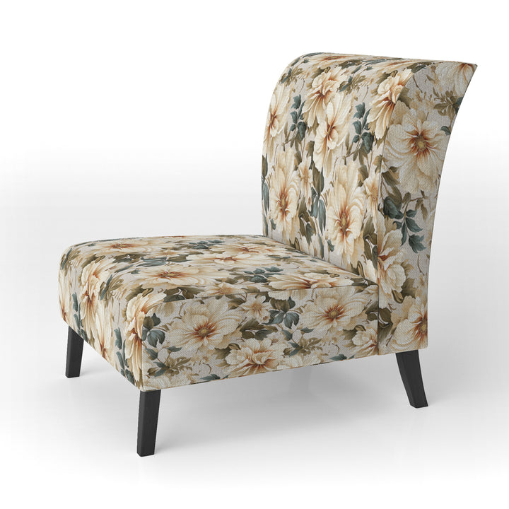 Beige Timeless Floral Peony Elegance - Cottage Arm Chair