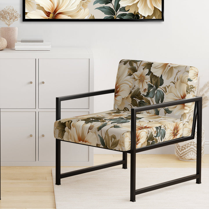 Beige Timeless Floral Peony Elegance - Cottage Arm Chair