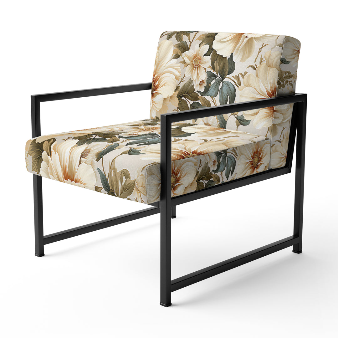 Beige Timeless Floral Peony Elegance - Cottage Arm Chair