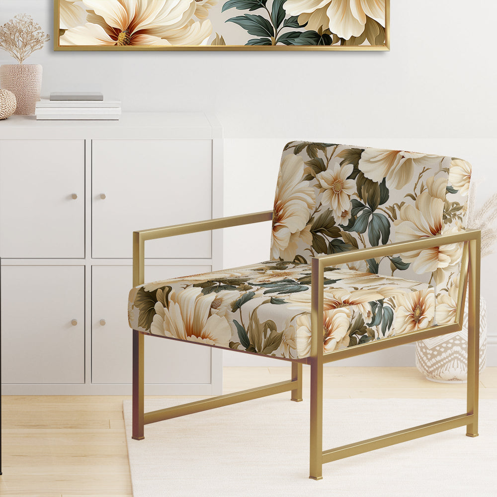 Beige Timeless Floral Peony Elegance - Cottage Arm Chair